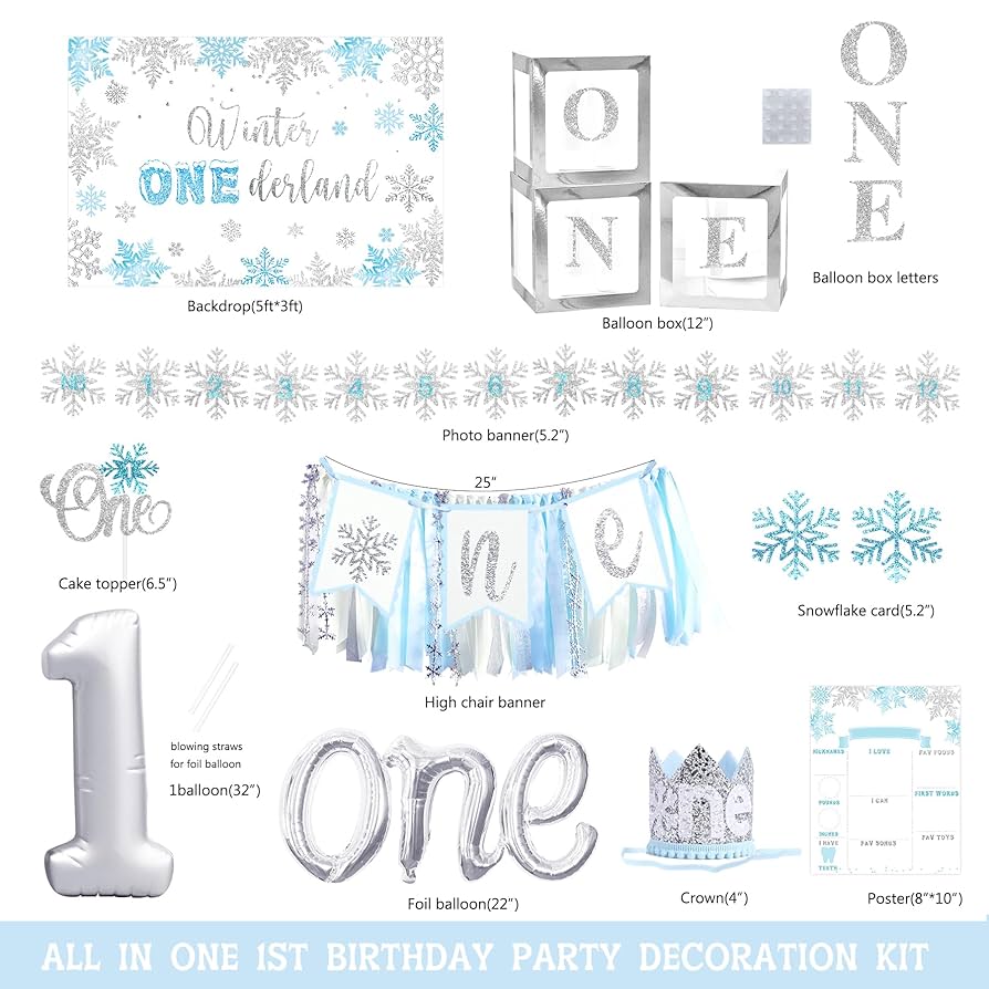 Amazon.com: Blue Winter Onederland 1st Birthday Decor